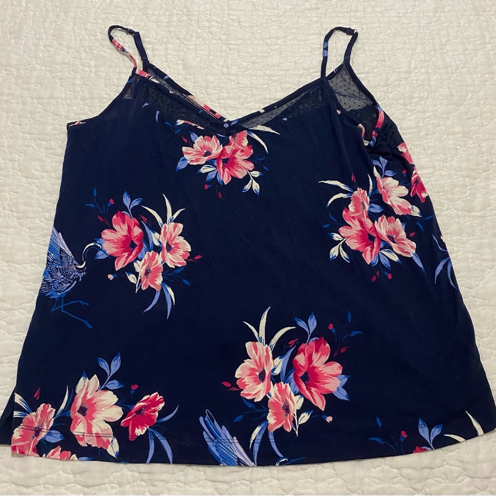 Soma XXL Navy Pink Floral Camisole Top Knit Lace